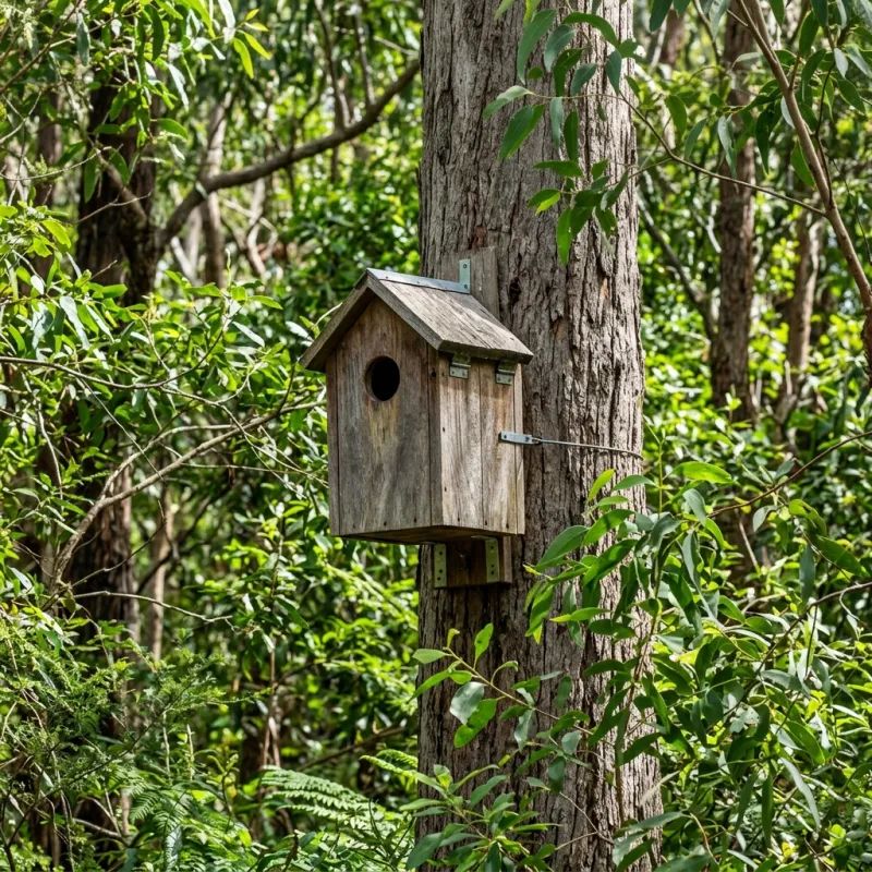 Animal nesting box installed as a humane alternative to a Wallace roof cavity
