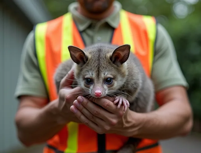 Animal handler safely recovering a deceased possum in Wallace